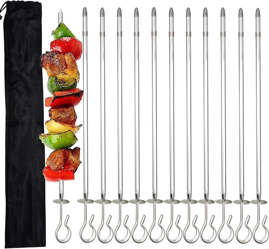 Amestar 12 Pack Kabob Skewers BBQ Barbecue Skewers Stainless Steel Sticks 13.7 Inch Heavy Duty Large Wide Reusable with Slider Ideal for Shish Kebab Chicken Shrimp and Vegetables
