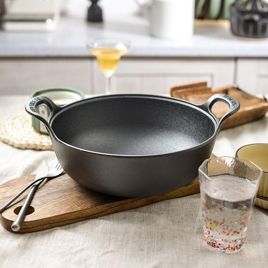 Cast Iron Wok with Handles, Pre-Seasoned Cast Iron Grilling Wok, Use in the Oven, on the Stove, or on the Grill (10 Inch)