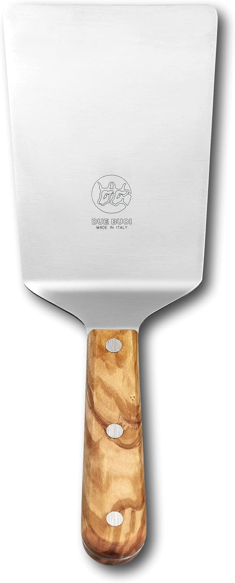 DUE BUOI Wide Spatula Olive Wood Handled and Stainless Steel Rivets - Blade 4" X 6.1/3" - Good for Burger Kitchen Bbq Grill Griddle Pastry. Non-Stick Durable. ICQ Approved.