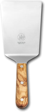 DUE BUOI Wide Spatula Olive Wood Handled and Stainless Steel Rivets - Blade 4" X 6.1/3" - Good for Burger Kitchen Bbq Grill Griddle Pastry. Non-Stick Durable. ICQ Approved.