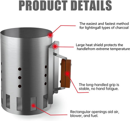 BRIAN & DANY Charcoal Chimney Starter Set for BBQ, Rapid Chimney Starter for Charcoal Grill with Heat Resistant Gloves and Blower, Large-Capacity Design 7.09" X 7.09" X 10.63"