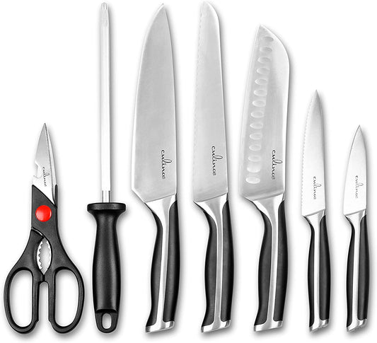 Culina® Pro 7-Piece German-steel Forged Knife Set with Wood Storage Block and 5-inch Utility Knife - Livananatural