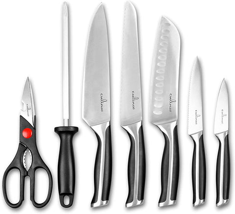 Image of Culina® Pro 7-Piece German-steel Forged Knife Set with Wood Storage Block and 5-inch Utility Knife - Livananatural