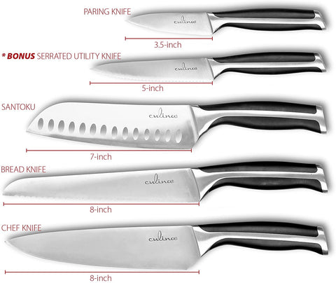 Image of Culina® Pro 7-Piece German-steel Forged Knife Set with Wood Storage Block and 5-inch Utility Knife - Livananatural