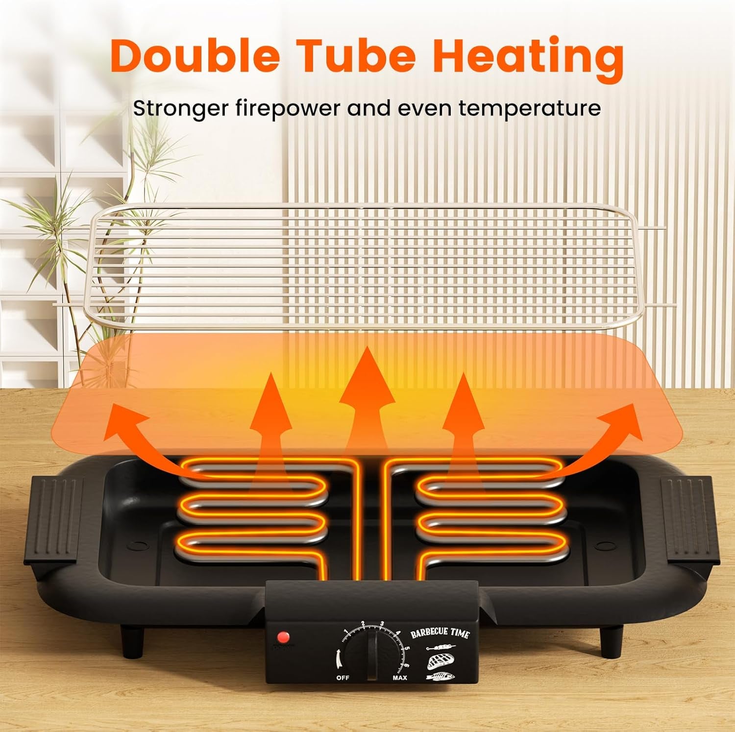 Electric BBQ Grill, Smokeless Non-Stick Indoor/Outdoor Barbecue Grill, 2000W Double Tube High Power Portable Removable Stand Grill for BBQ Party (Elegant Black)