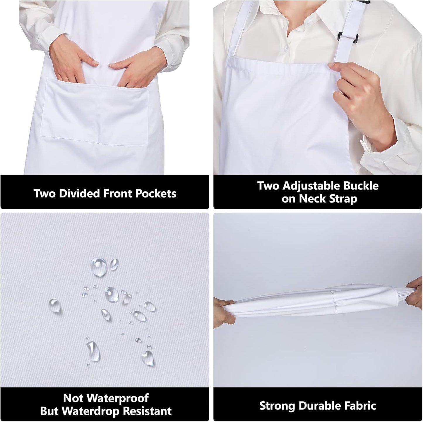 Jubatus 12 Pack 100% Cotton Aprons Bulk with 2 Pockets Cooking Chef Kitchen Adjustable Bib Apron for Women Men, White