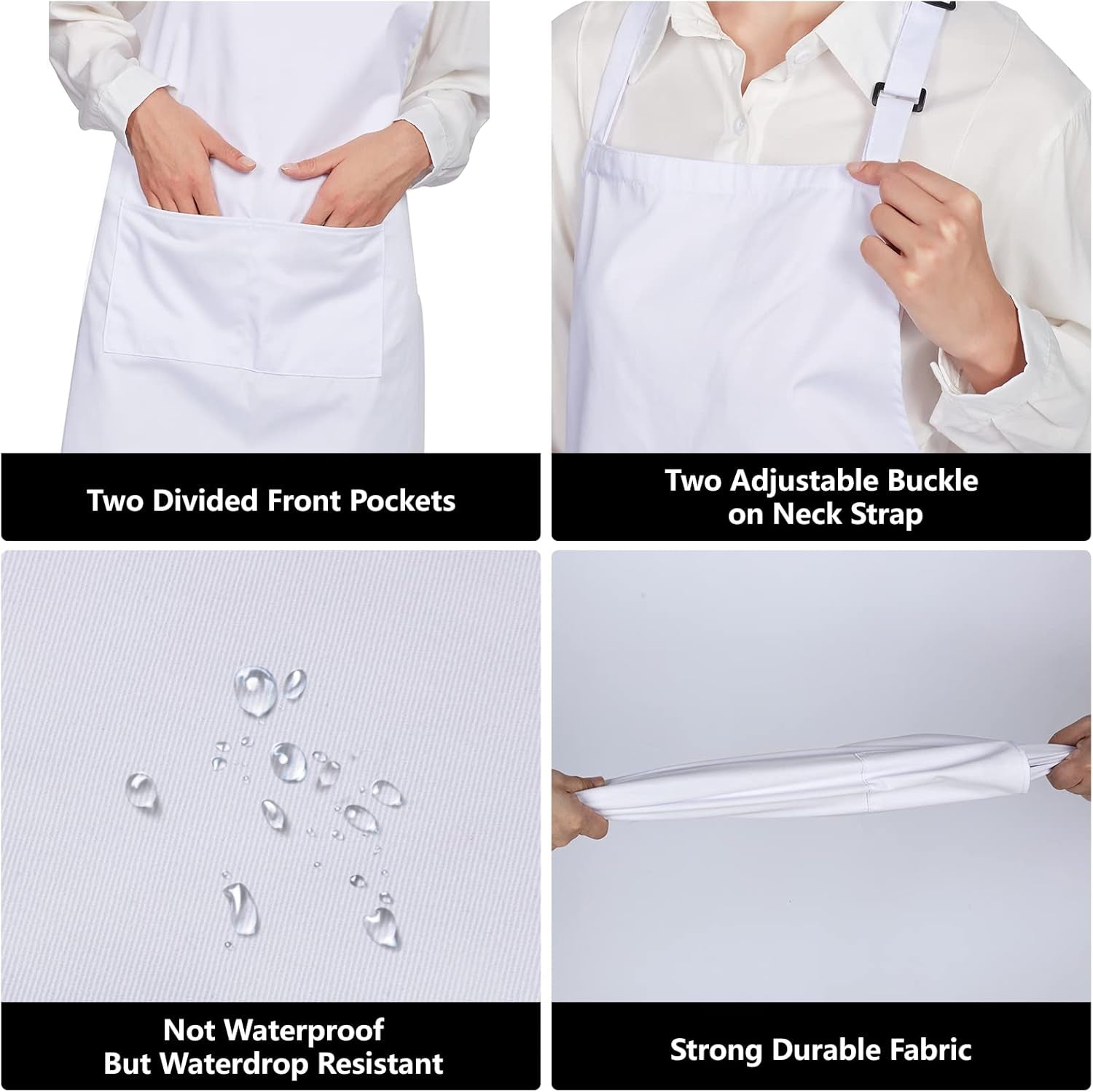 Jubatus 12 Pack 100% Cotton Aprons Bulk with 2 Pockets Cooking Chef Kitchen Adjustable Bib Apron for Women Men, White