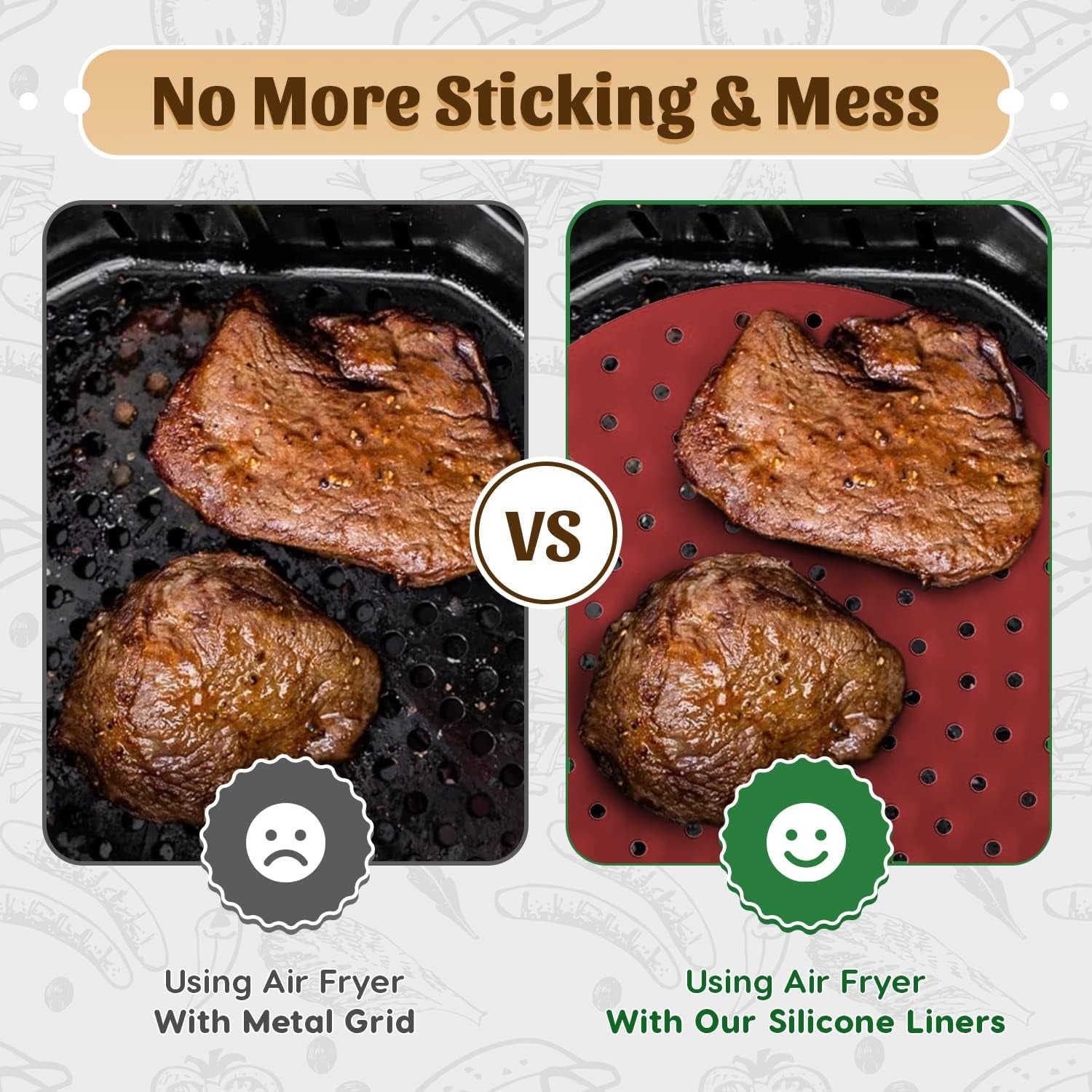 Reusable round Silicone Air Fryer Liners (9 Inch, 3 Pack) by Linda’S Essentials - Non-Stick, Easy-Clean Accessories with Cheat Sheet & Recipe Book, Perfect for Quick Meals