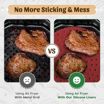 Reusable round Silicone Air Fryer Liners (9 Inch, 3 Pack) by Linda’S Essentials - Non-Stick, Easy-Clean Accessories with Cheat Sheet & Recipe Book, Perfect for Quick Meals