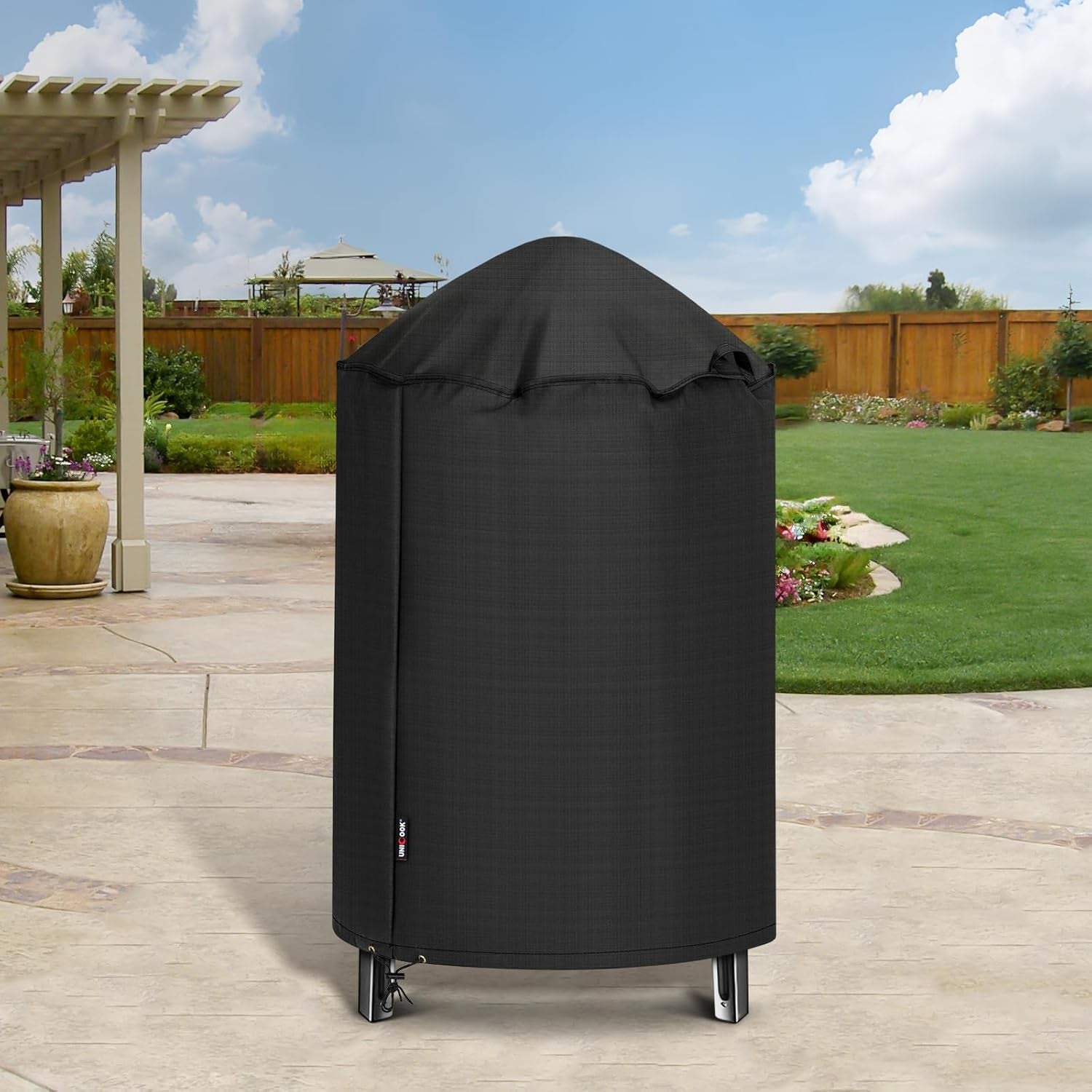 Unicook round Smoker Cover 30 Inch for Charcoal Kettle Grills, BBQ Grill Cover, Waterproof Vinyl Exterior with Polyester Lining, Compatible with Pit Barrel Cooker, Char-Griller and Akorn Kamado Etc.
