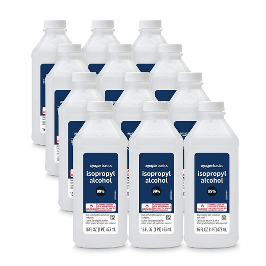 Amazon Basics 99% Isopropyl Alcohol for Technical Use, Unscented, 16 Fl Oz (Pack of 12)