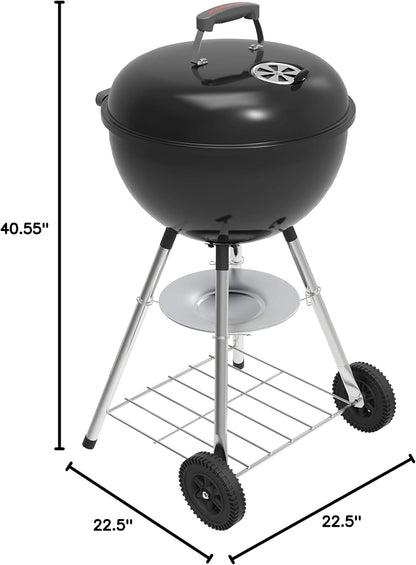 Premium Charcoal Grill, 18" Heavy Duty Charcoal Kettle Grill, Outdoor Cooking, Camping Patio, Backyard, Tailgating, Black