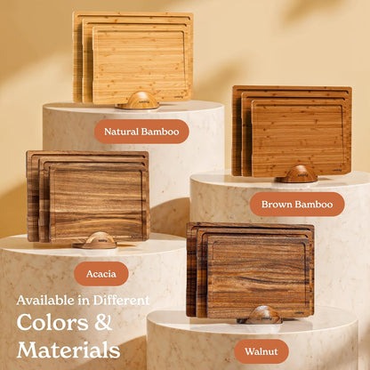 SMIRLY Wooden Cutting Boards for Kitchen Meal Prep & Serving - Bamboo Cutting Board Set with Holder, Charcuterie & Chopping Board, Wood Cutting Board Set, Kitchen Gadgets