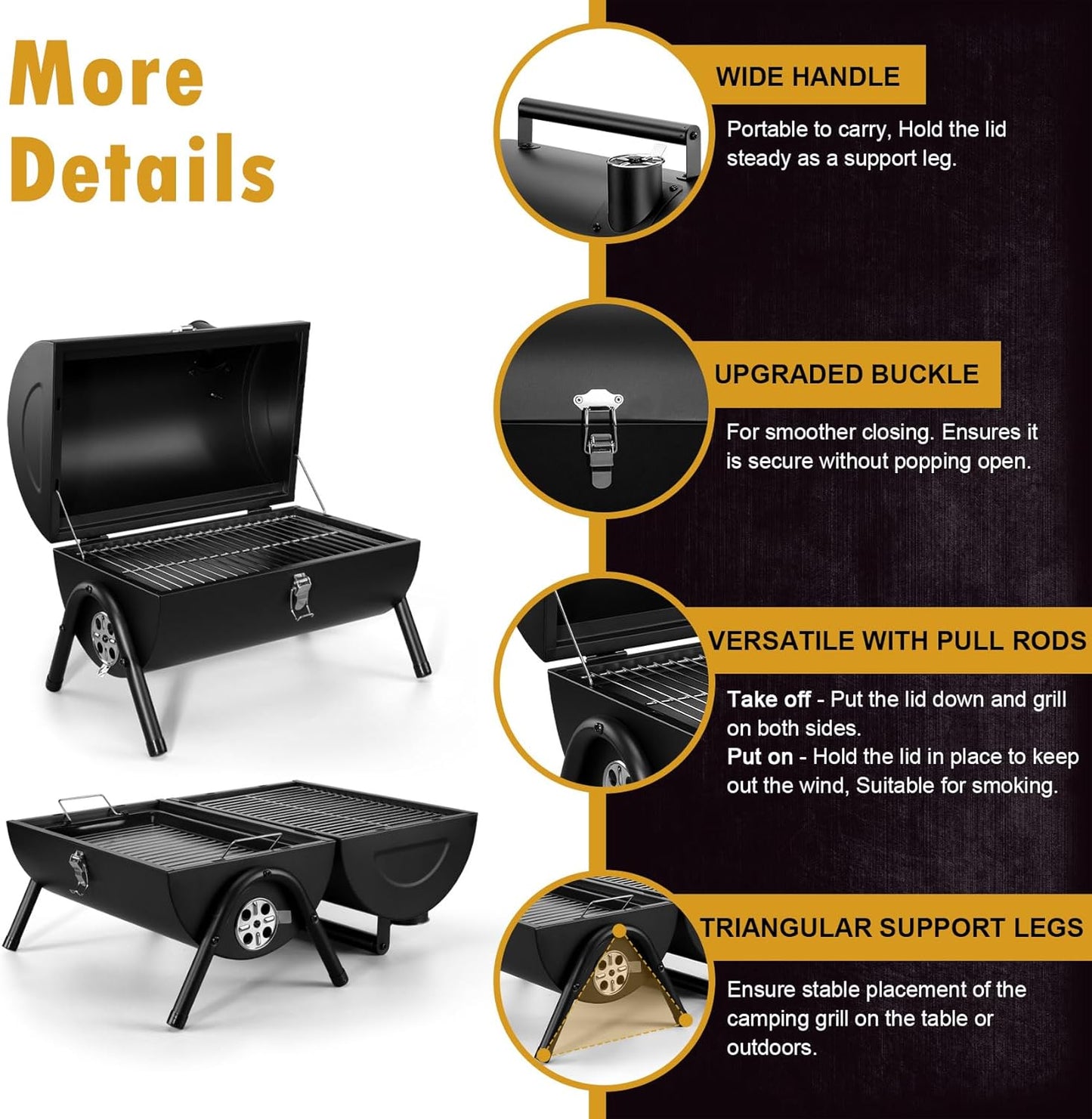 Joyfair Portable Charcoal Grill (2 in 1 Double-Sided), Small Tabletop Barbecue Grill with Food Tray & Rack for Outdoor Camping Home Patio BBQ Grilling, Heavy Duty & Multi-Use, Easy Assembly (230Sq.In)