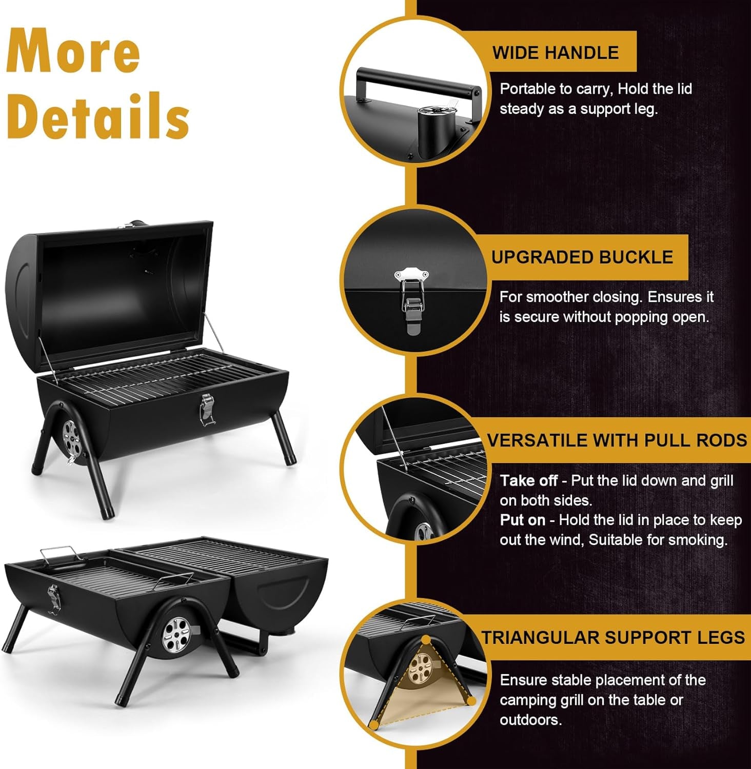 Joyfair Portable Charcoal Grill (2 in 1 Double-Sided), Small Tabletop Barbecue Grill with Food Tray & Rack for Outdoor Camping Home Patio BBQ Grilling, Heavy Duty & Multi-Use, Easy Assembly (230Sq.In)