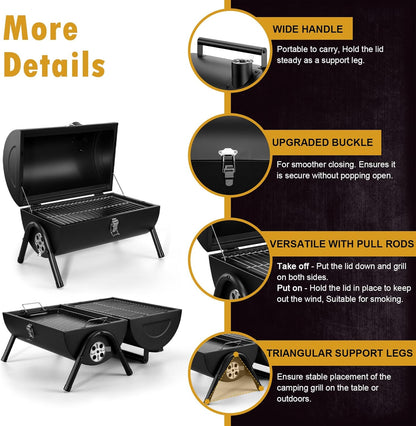 Joyfair Portable Charcoal Grill (2 in 1 Double-Sided), Small Tabletop Barbecue Grill with Food Tray & Rack for Outdoor Camping Home Patio BBQ Grilling, Heavy Duty & Multi-Use, Easy Assembly (230Sq.In)