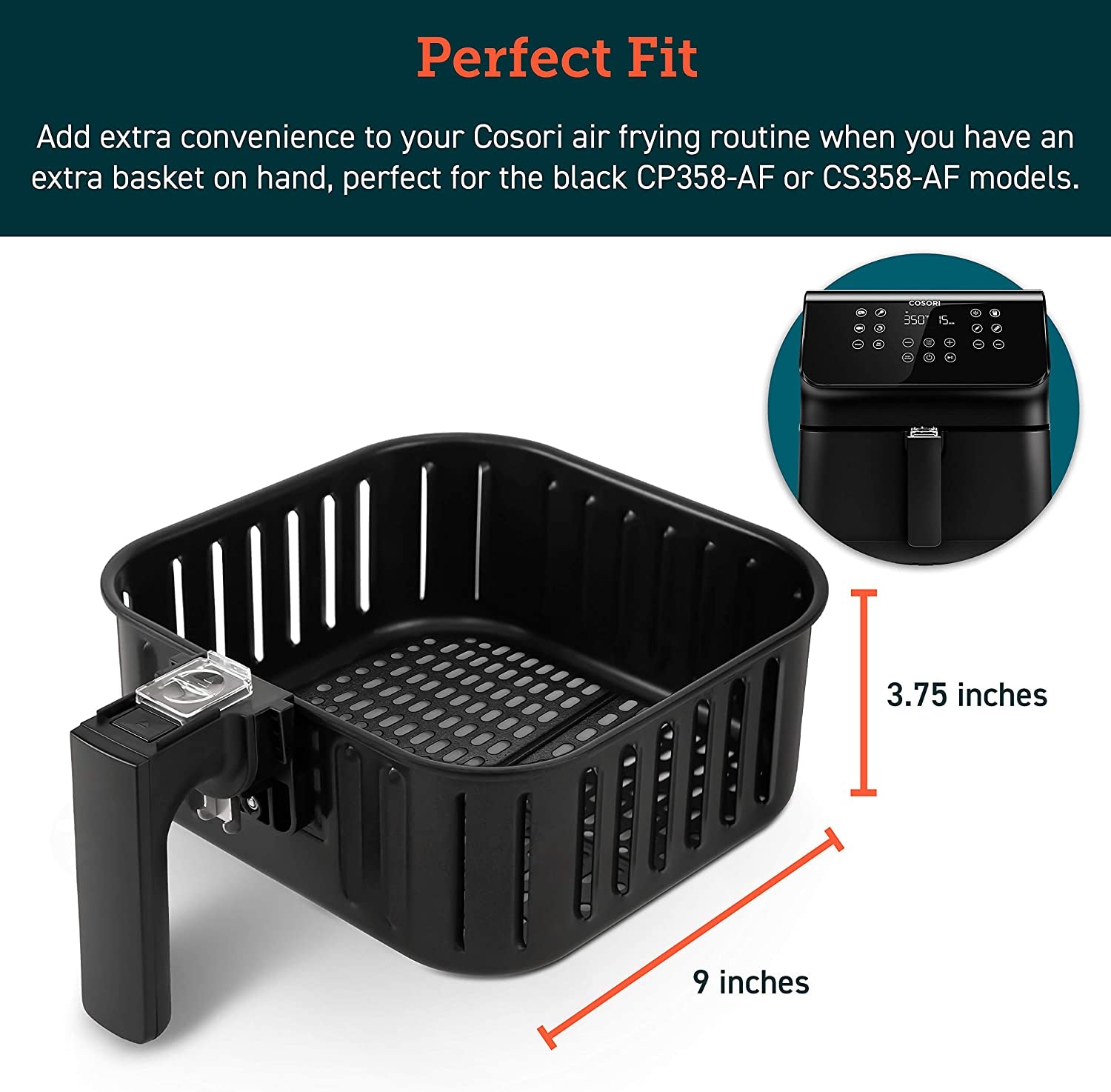 COSORI Air Fryer Accessories, Replacement 5.8QT Original Basket for COSORI CP358-AF, CS358-AF Air Fryers, Non-Stick, Dishwasher-Safe, CAF-P582B