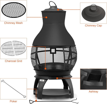 BALI OUTDOORS Fire Pit Wood Burning Chiminea outside Fireplace Patio Small Firepit, Size 17.7" W X 35.6" H, Brown-Black