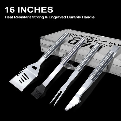 Dad Gifts, Fathers Day Dad Gifts from Daughter Son Heavy Duty Grilling Accessories Kit for Backyard BBQ, Dad Birthday Gift Thick Stainless Steel Grill Utensils with Non-Slip Handle Tool Grill Present