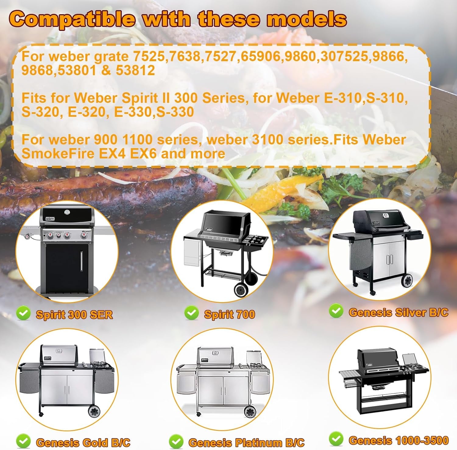 Spirit 300 Grill Grates for Weber Spirit 300 SER Spirit E/S 310, E/S-320, SP320, E/S-330 Parts, for Weber Silver Gold B/C Genesis 1000/2000/3000 Genesis Platinum B&C, Spirit 700 Genesis Silver Grates