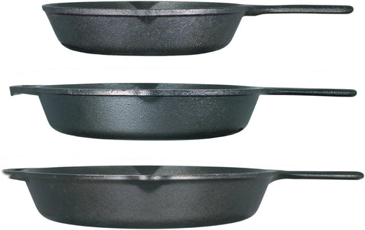 Lodge Seasoned Cast Iron 3 Skillet Bundle. 12 Inches and 10.25 Inches with 8 Inch Set of 3 Cast Iron Frying Pans
