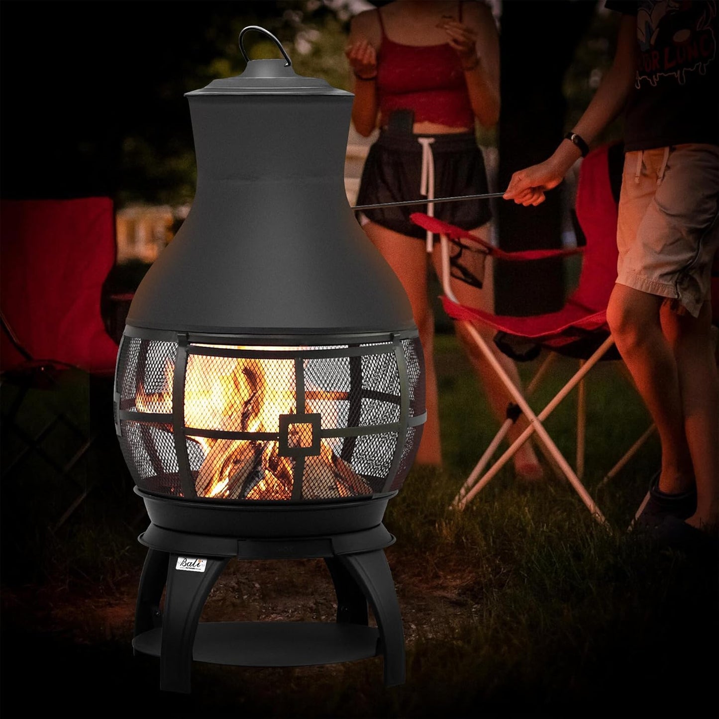 BALI OUTDOORS Fire Pit Wood Burning Chiminea outside Fireplace Patio Small Firepit, Size 17.7" W X 35.6" H, Brown-Black