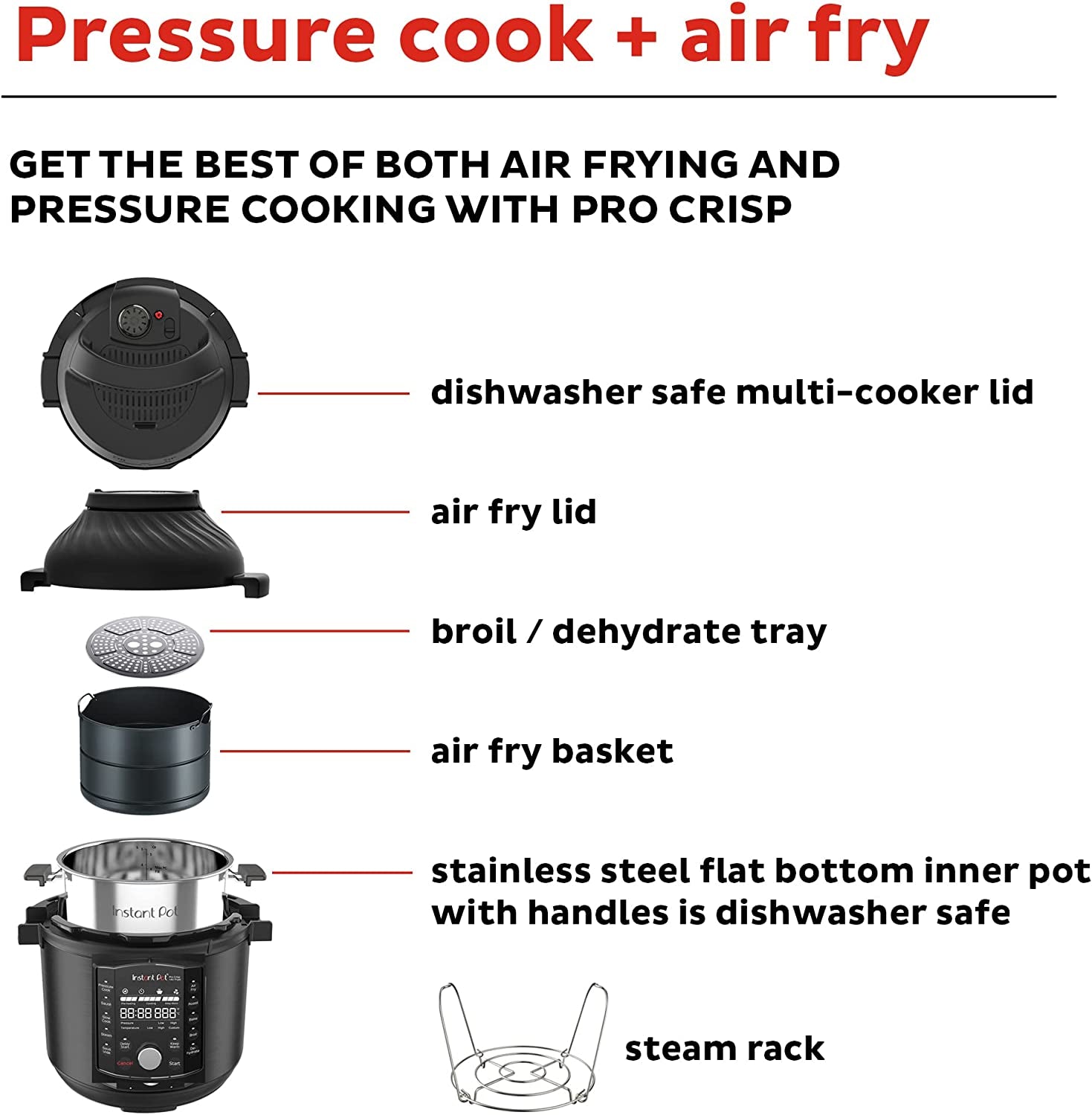 Instant Pot Pro Crisp 11-In-1 Air Fryer and Electric Pressure Cooker Combo with Multicooker Lids That Air Fries, Steams, Slow Cooks, Sautés, Dehydrates, & More, Free App with over 800 Recipes, 8 Quart
