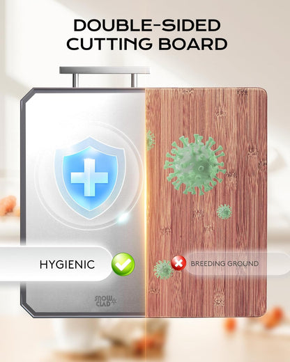 SNOWCLAD Stainless Steel Cutting Board,Double Sided Steel Cutting Boards for Kitchen,Stainless Steel/Wheat Straw Pp Large Board for Meat,Non Toxic Chopping,16 * 11 Inch,Dishwasher Safe