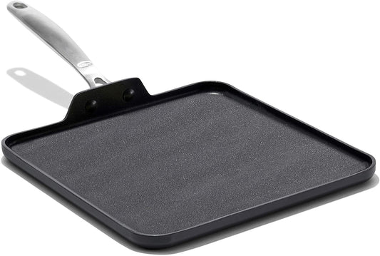 OXO Enhanced 11" Griddle Pan, Pfas-Free Ceramic Nonstick, Durable Hard Anodized Cookware, Scratch Resistant, Stainless Steel Handle, Good Grips, Dishwasher Safe, Oven Safe, Black