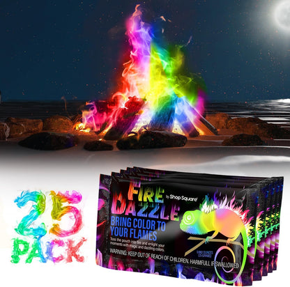 Fire Dazzle Fire Color Changing Packets - Fire Color Packets for Fire Pit, Campfires, Outdoor Fireplaces - 25 Pack Color Fire Packets, Camping Accessories for Kids and Adults