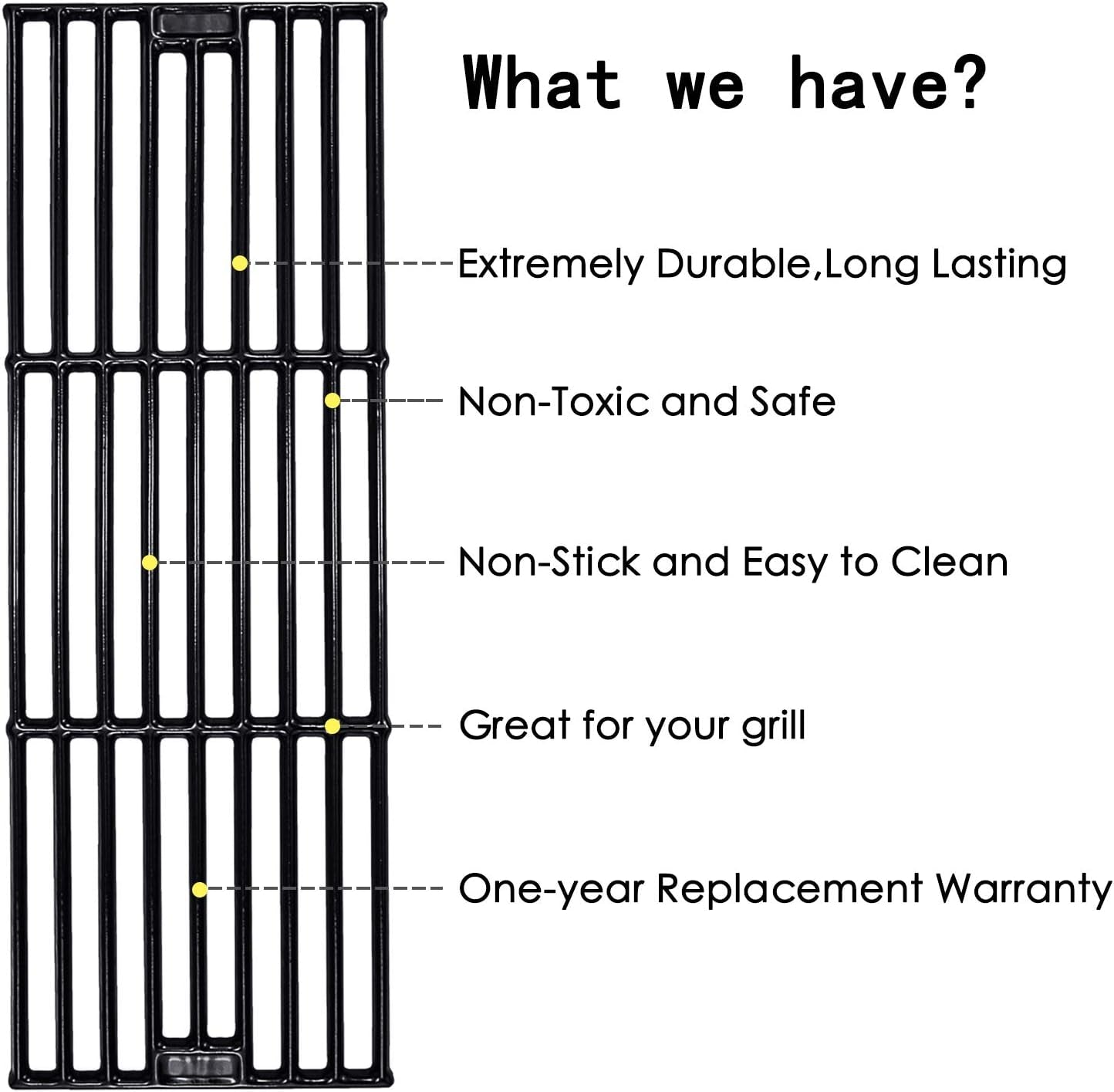 Hisencn Porcelain Cast Iron Cooking Grates Replacement for Chargriller Duo 5050, 3001, 5650, 3008, 3030, 3725, 4000, 2121, King Griller 3008 5252, Gas Grill Models Set of 4 Grill Grids