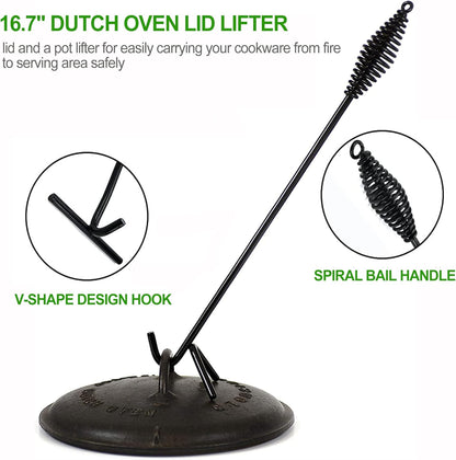 8 Piece Pre-Seasoned Dutch Oven Cooking Set Cast Iron Camping Kitchen Cookware Bakeware Skillets & Square Grill Pan W/Vintage Carrying Wood Box for Ourdoor Home BBQ Baking