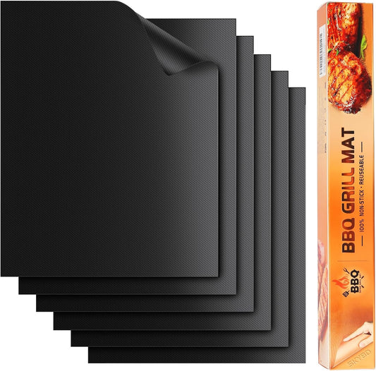 SKYBD Grill Mats for Outdoor Grill, 100% Nonstick Teflon BBQ Grill Mat Baking Mats, Reusable and Easy to Clean, (Set of 6), Works on Gas, Charcoal, Electric Grill 15.8 X 13-Inch, Black