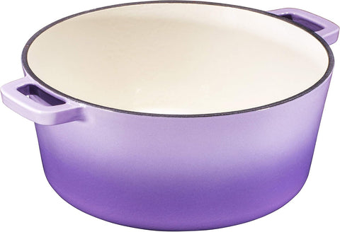 Image of Bruntmor 2-In-1 Enamel Cast Iron Dutch Oven with Handles - Crock Pot Purple Cast Iron Pot with Skillet Lid - All-In-One Cookware Braising Pan for Casserole Dish - 5 Quart, Purple