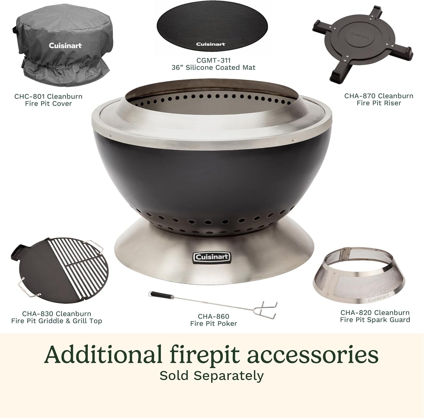 Cuisinart 24” Cleanburn Smokeless Fire Pit with Removable Base for Ash, Portable Outdoor Wood Burning Fireplace, Smoke Free Stainless Steel Outdoor Heater, Enhanced Airflow and Easy Cleanup