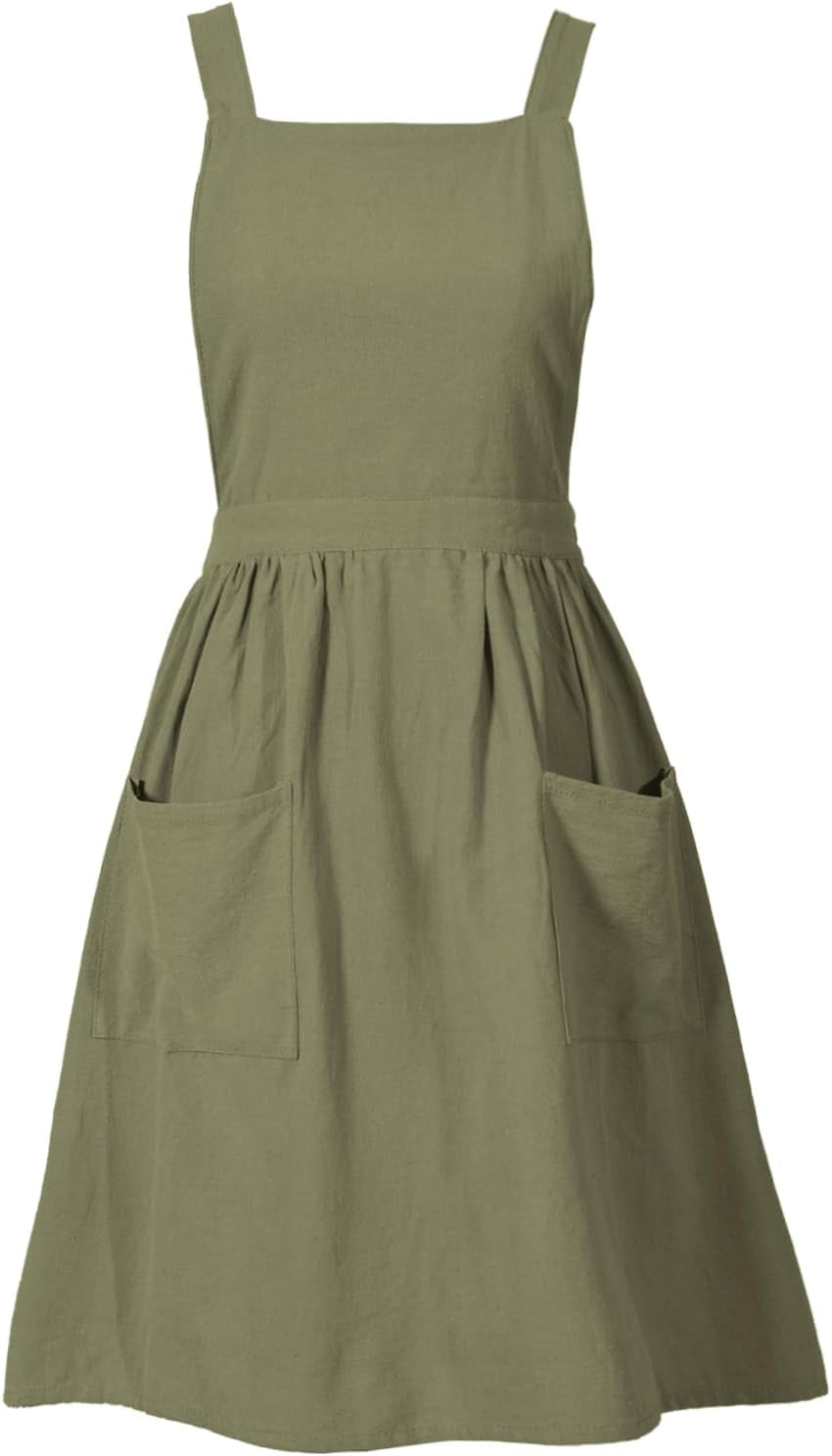 Cotton Linen Pinafore Apron Dress for Women with Pockets Cute Art Chef Aprons for Kitchen Baking Gardening Painting
