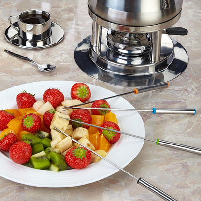 Set of 12 Stainless Steel Fondue Forks 9.5", Color Coded Cheese Fondue Forks Smores Sticks with Heat Resistant Handle for Chocolate Fountain Cheese Roast Marshmallows Dessert Fruits