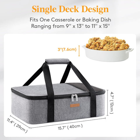 Image of Insulated Casserole Carrier for Hot or Cold Food, Lasagna Lugger Tote for Potluck Parties/Picnic/Cookouts, Fits 9"X13" Baking Dish, Grey