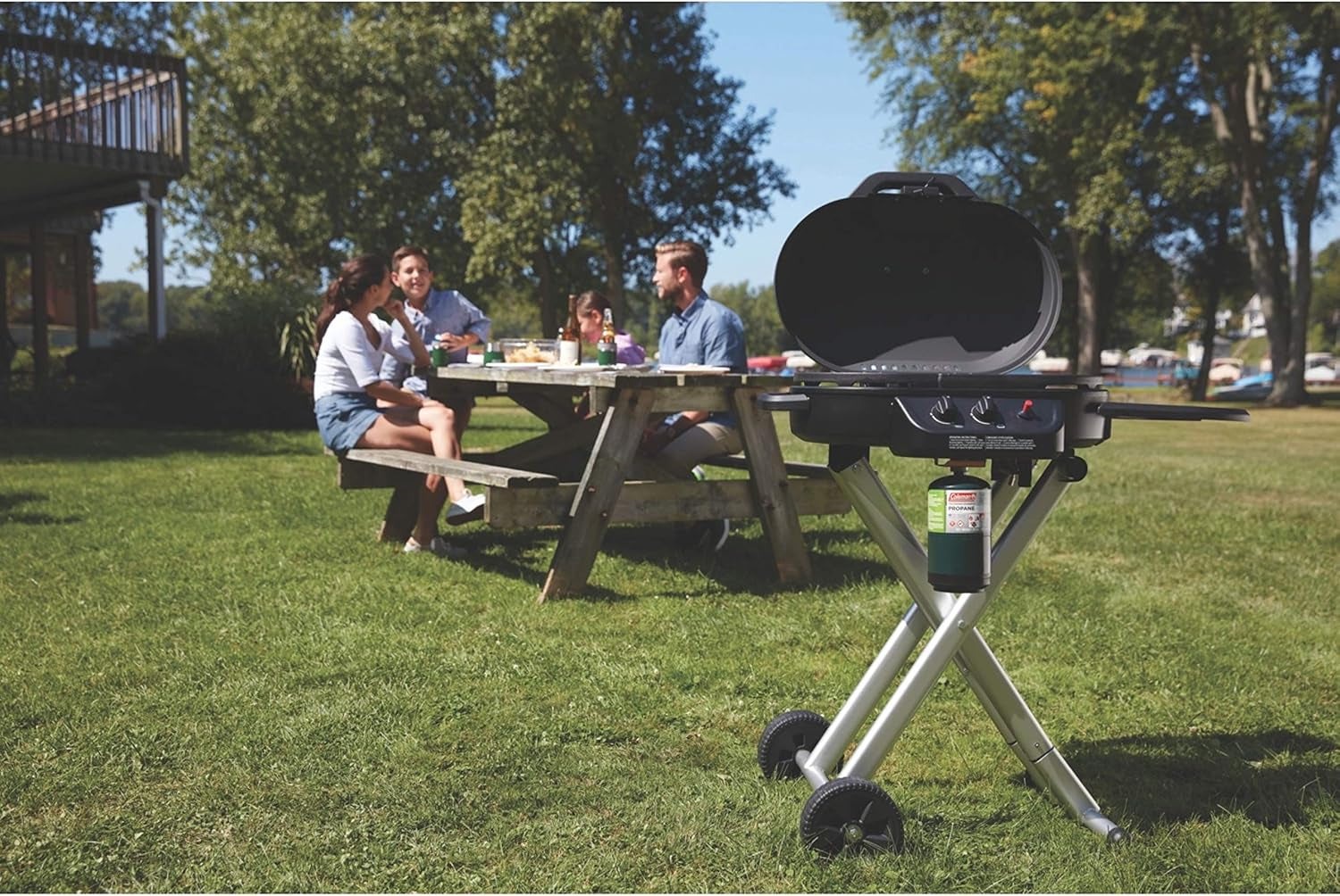 Coleman Roadtrip 225 Portable Stand-Up Propane Grill Gas Grill with Push-Button Starter Folding Legs & Wheels Side Table & 11000 Btus of Power for Camping Tailgating Grilling & More
