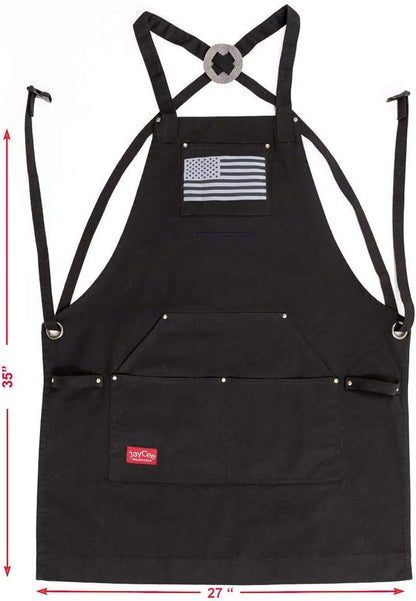 Jaycee Apron for BBQ, Grill, Chef, Hobby and Workshop, 5 Pockets, Cross-Back, 2 Tool/Towel Loops, 10 Oz Cotton, Great Gift