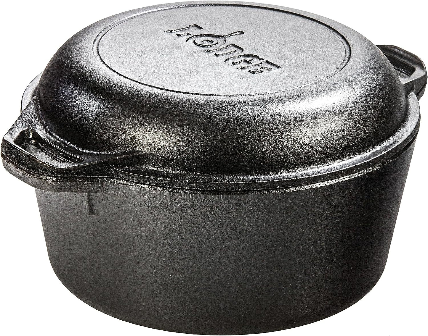 Lodge 5 Quart Cast Iron Double Dutch Oven – Pre-Seasoned – Lid Converts to 10.25" Skillet – Pfas-Free – Made in USA – Dual Handles – Oven, Grill, Campfire & Stovetop Safe – Durable & Non-Toxic