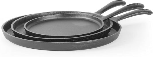 Commercial Chef round Cast Iron Griddle Pan 3-Piece Set – 8-Inch, 10-Inch, and 12-Inch - Pre-Seasoned Griddle Cast Iron Cookware