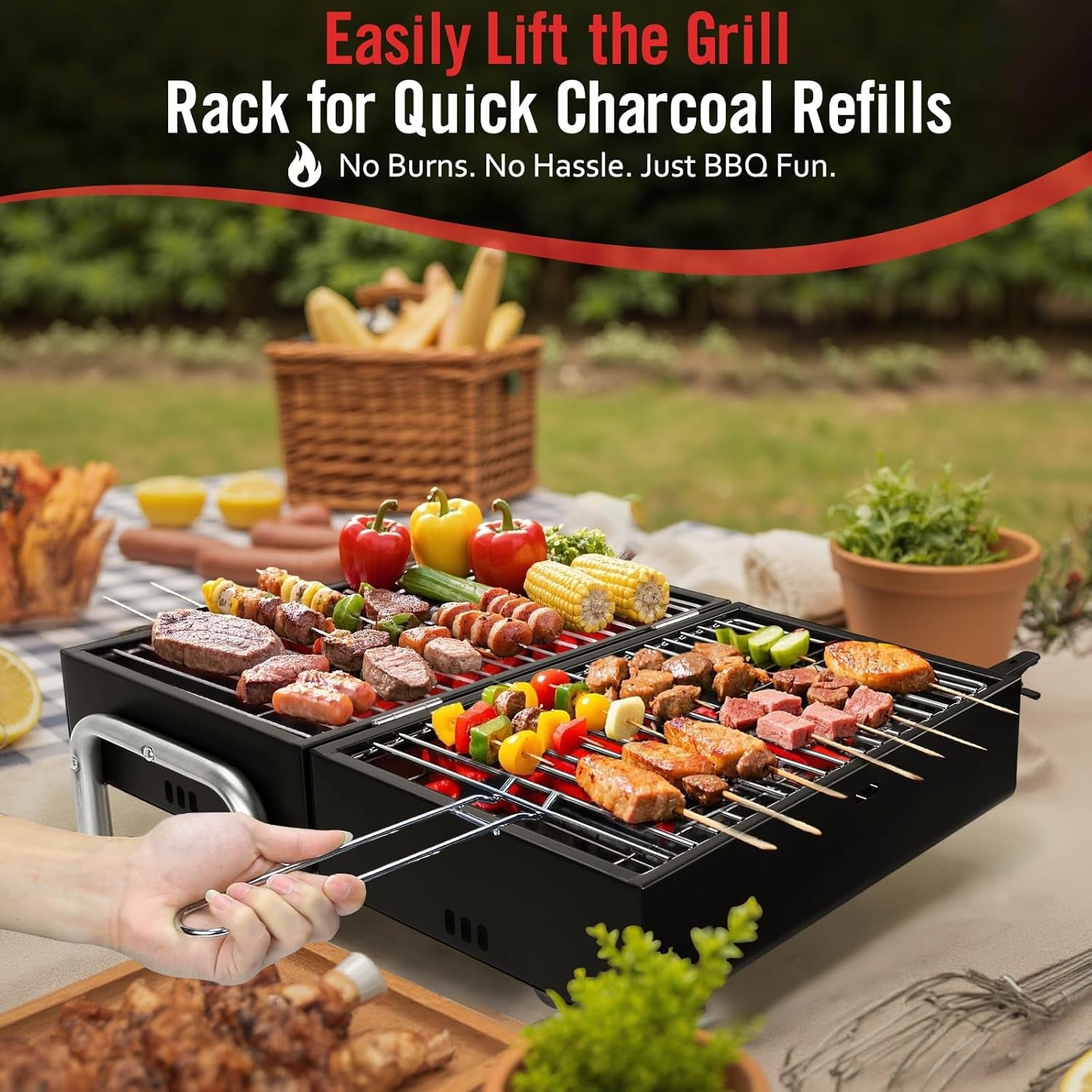 Portable Charcoal Grill, Table Top Small BBQ Grill for Outdoor, Camping, Beach, Easy Assembly, Heavy Duty & Multi-Use Small Grill, Black (270 Sq.In)