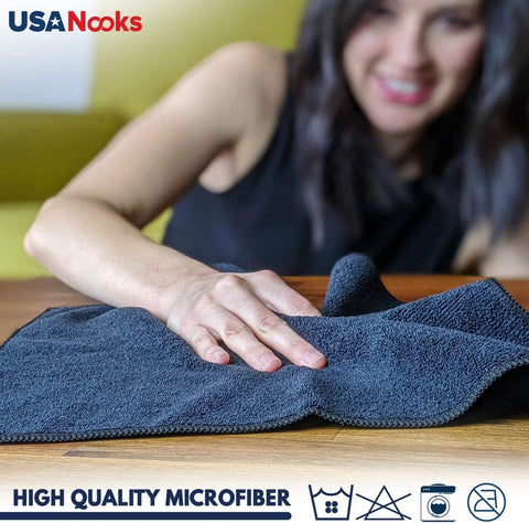 Image of USANOOKS Microfiber Cleaning Cloth Grey - 12 Pcs (12.5"X12.5") - High Performance - 1200 Washes, Ultra Absorbent Microfiber Towel Weave Grime & Liquid for Streak-Free Mirror Shine - Car Washing Cloth