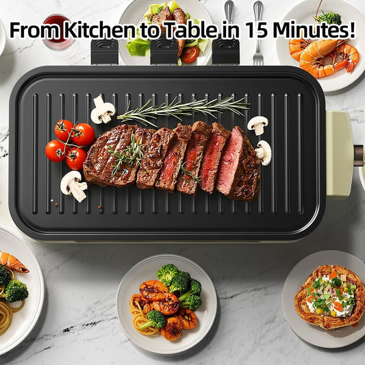 AORAN Indoor Grills Electric Smokeless – Versatile Smokeless Indoor Grill for Home Cooking, Featuring Indoor Grills Electric Smokeless, Skillet Griddle, and Kitchen Griddle White