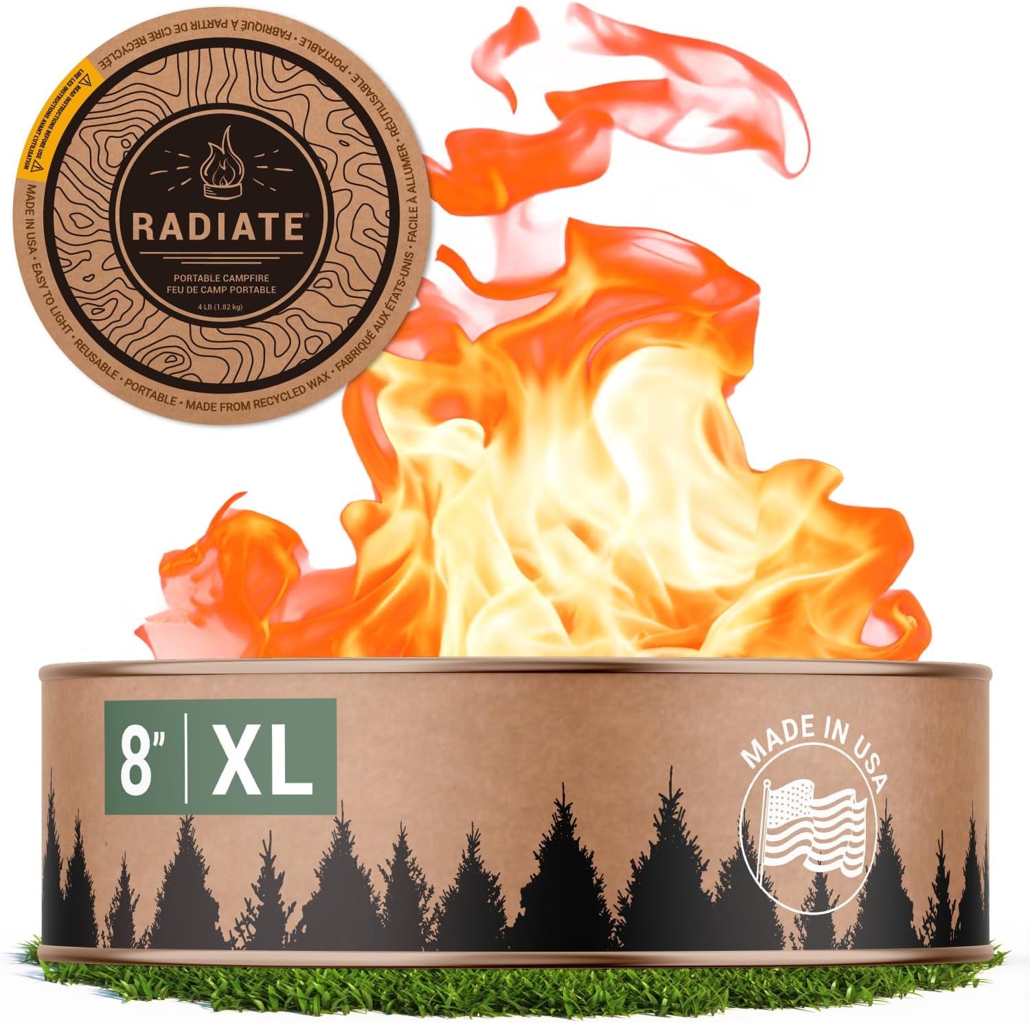 Radiate XL 8" Portable Campfire as Seen on Shark Tank - up to 5 Hours of Burn Time - Reusable Travel Fire Pit for Camping, Patios, and Beach Days - Great Alternative to a Real Fire - Made in USA