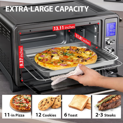 TOSHIBA AC25CEW-BS Large 6-Slice Convection Toaster Oven Countertop, 10-In-One with Toast, Pizza and Rotisserie, 1500W, Black Stainless Steel, Includes 6 Accessories