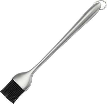 Heavy-Duty BBQ Basting Brush by HQY - Silicone Bristles with 12 Inch Stainless Steel Handle - Make Grilling Easy - 5 Year Guarantee