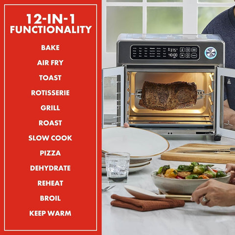 Image of Emeril Lagasse Extra Large French Door Air Fryer Toaster Oven Combo, 24 Cooking Functions and Digital Controls, 7 Accessories Included, Stainless Steel Finish, 26QT Capacity