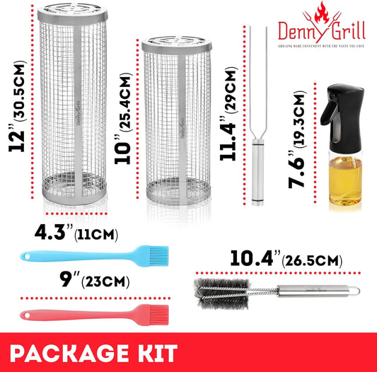 Baskets for Outdoor (2PCS, 2024 Upgraded) - Rolling Grilling Barbecue 360 ​​Cylinder Accessories for Cooking Vegetables Fish Meat BBQ Outdoor - 304 Stainless Steel Basket Cool Thing for Gift for Men and Camping